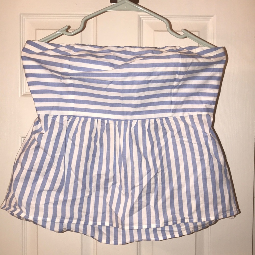 Strapless Striped Blue and White Top